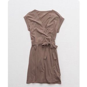 Aerie Knit Wrap Dress — Dusty Mushroom